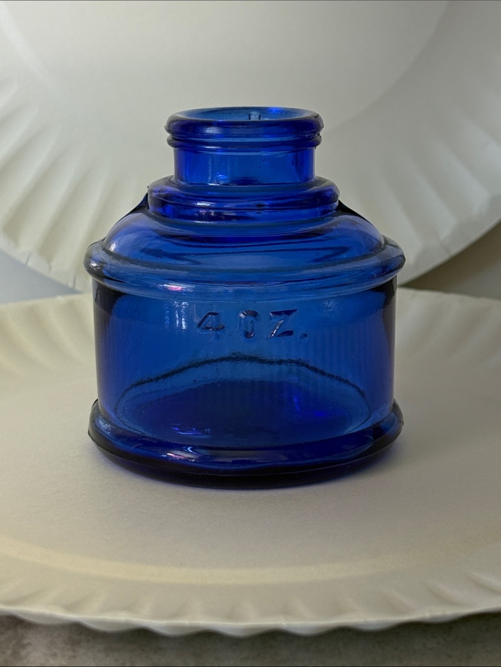 Cobalt blue 4 ounce ink bottle. Excellent condition. Vintage at the least.